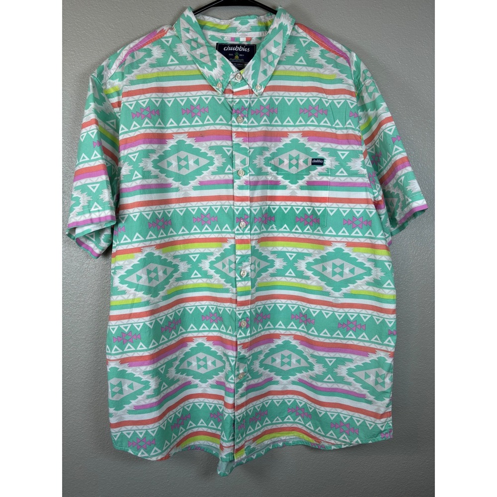 Chubbies Shirt Mens XXL Aztec Green Yellow‎ Button Up The Weekend Has Arrived